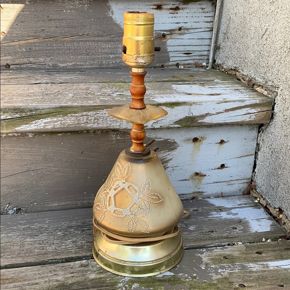 Vintage Brass and Wood Table Lamp